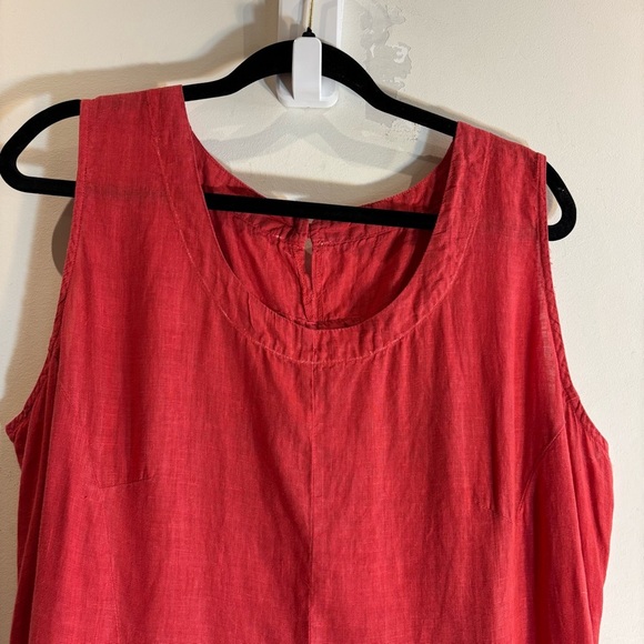 LINEN Sz XL (estimated) Sleeveless A-line Dress with Asymmetrical Boxy Hemline - Picture 2 of 9